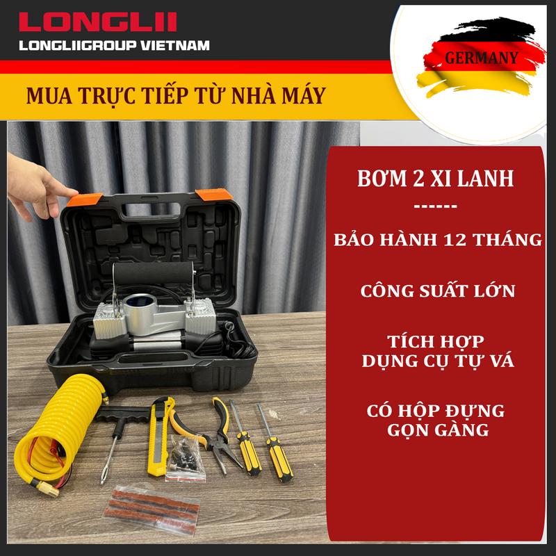 Bơm Lốp Ô Tô LONGLII 2 Xi Lanh, Công Suất Lớn, Đồng Hồ Hiển Thị Số Cân Hơi, Lưu Lượng 55l/phút, Áp Suất Hơi Tối Đa 150PSI ~ 10kg/cm2 1