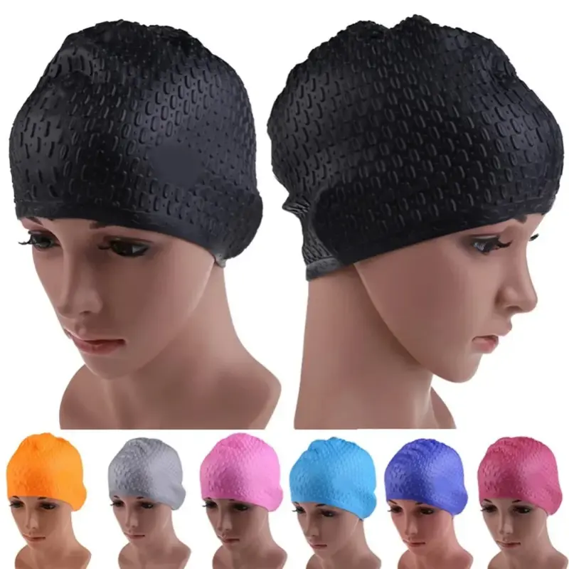 Topi Kolam Renang, Reka Bentuk Baharu, Tahan Koyak, Mesra Alam, Reka Bentuk Titisan Air, Selesa, Sesuai untuk Rambut Panjang, dengan Pelindung Telinga, Fesyen, untuk Sukan Renang