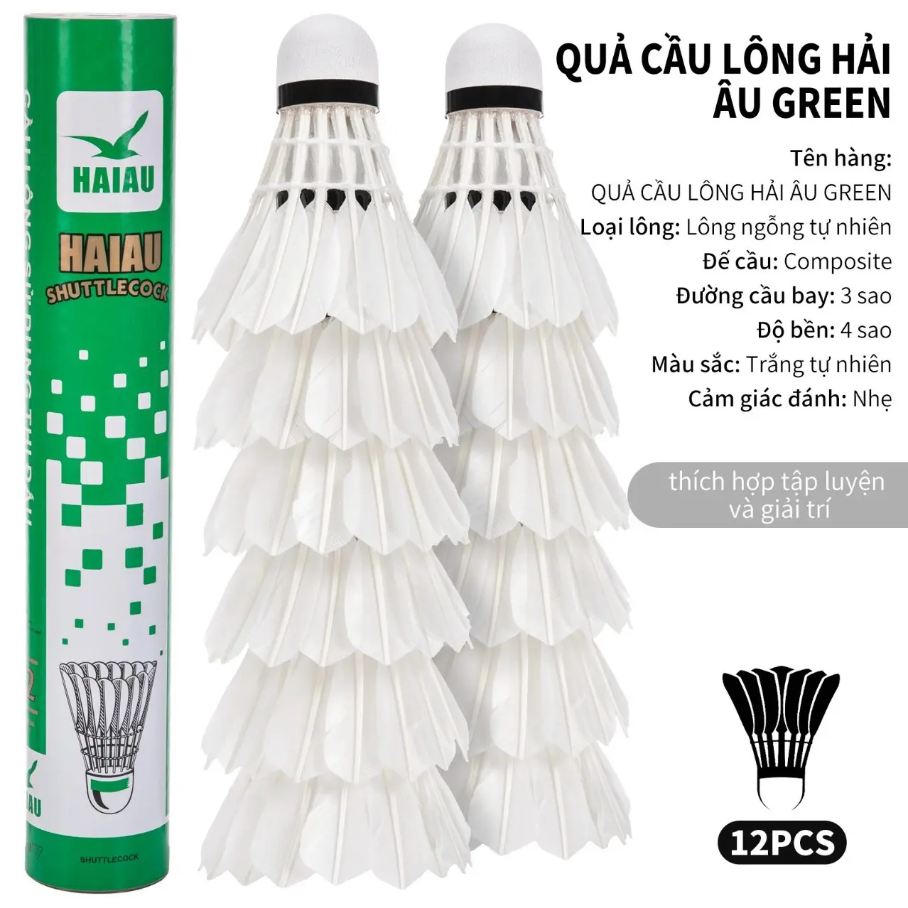 Quả cầu lông hải âu xanh lá. Đế gỗ . Tiêu chuẩn. phù hợp cả trong nhà và ngoài trời