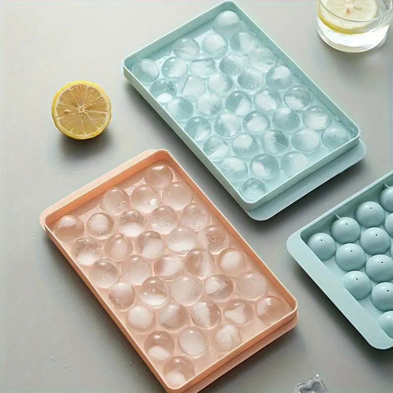 Round Ice Cube Tray with Lid, 1 Count Easy Release Ice Ball Mold, Ice Tray for Chilling Whiskey, Cocktails, Tea, Coffee and Drinks