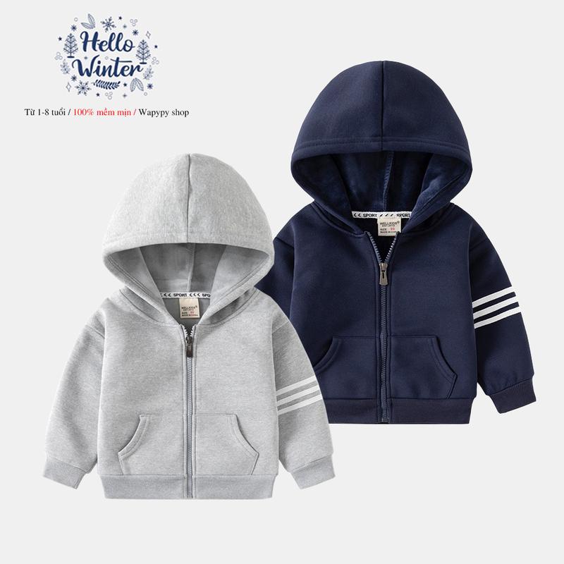 Áo Hoodie lót nhung cho bé WELLKIDS áo nỉ có mũ phong cách mẫu mới 2025 Cotton