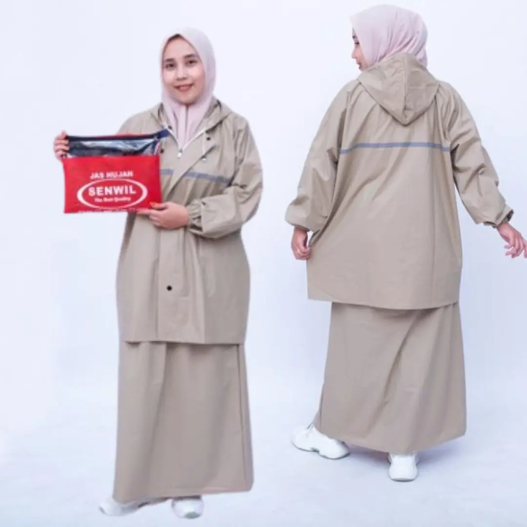 SENWIL Jas Hujan Rok Wanita Bahan PVC Tebal Lentur Kuat Murah Grosir Jas Hujan Rok Gamis Ponco Navy Stelan Rok Syari dengan Scotlite Melingkari Badan Ukuran M-XXL