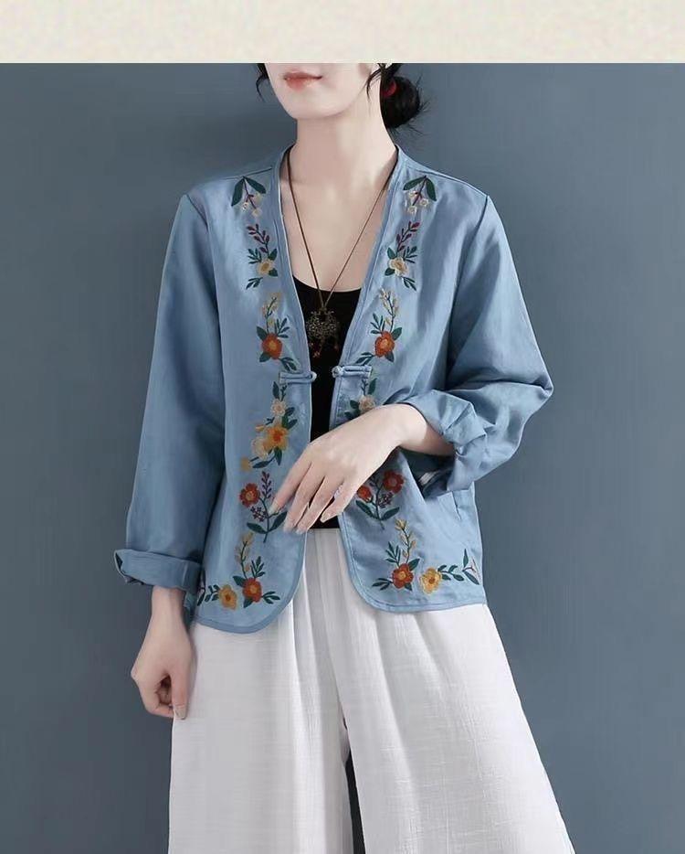 Product Introduction of Áo Sơ Mi Vải Lanh Và Cotton, Trang Phục Nữ Đầu Mùa Thu, Phong Cách Cổ Điển Nghệ Thuật, Áo Dài Tay, Áo Cardigan Thêu, Áo Khoác Thường Ngày, Xu Hướng Mùa Thu, 2023 9
