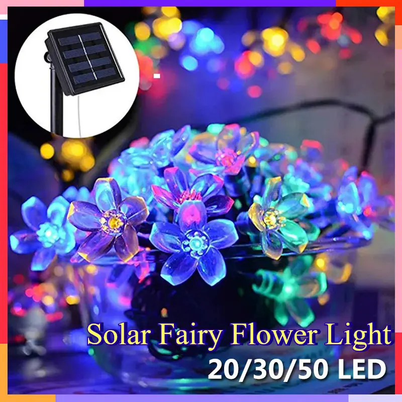 Lampu Rentetan Bunga Sakura Suria LED, Lampu Bunga Peri Suria Luaran, Sesuai untuk Krismas dan Tahun Baru, Lampu Taman dan Rumah Luaran Hiasan Home Lighting Lights Outdoor