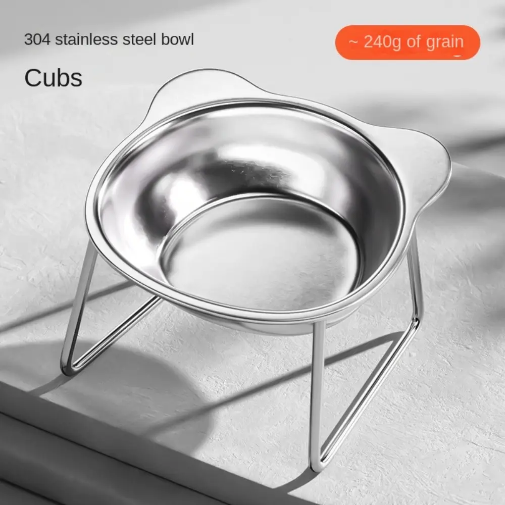 Anti-vomiting Fall-Resistant Stainless Steel Cat Bowl Anti overturning with Stand Elevated Cat Food Bowl Cervical Protection 15°Tilted Angle High Foot Dog Feeder Pet Supplies