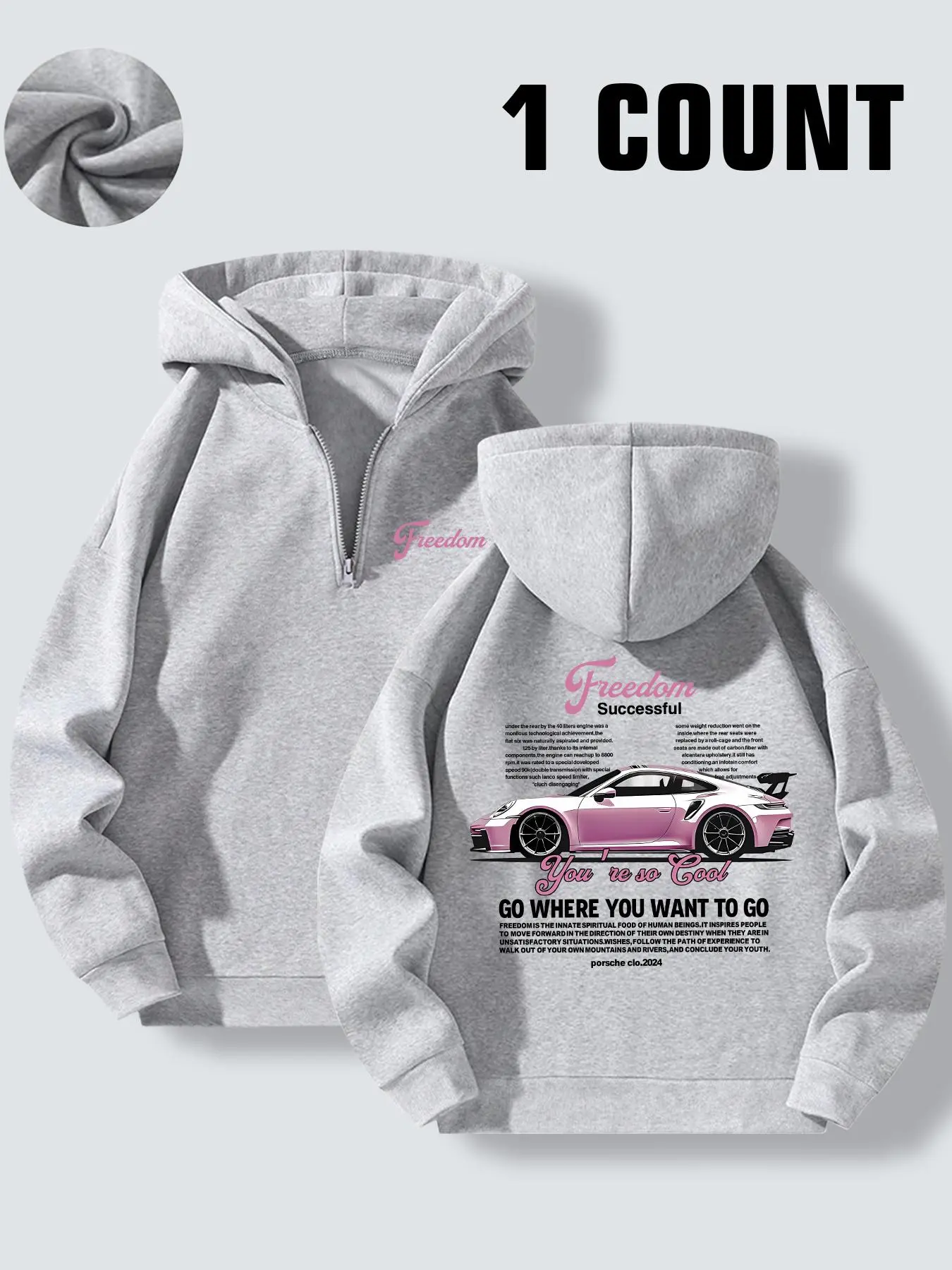 Women's Car & Letter Print Drop Shoulder Thermal Lined Half Zip Up Hoodie, Fashion Casual Long Sleeve Hooded Sweatshirt for Daily Holiday Outdoor Wear, Ladies Clothes for Fall & Winter