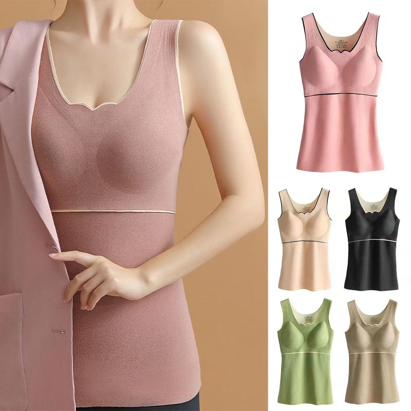 Áo Vest Giữ Nhiệt, Dành Cho Nữ, Mùa Thu Và Mùa Đông, Nhồi Bông Dày Dặn, Không Tay, Cổ Chữ V, Dáng Ôm, Có Đệm, Áo Chui Đầu, Mềm Mại, Không Dây, Quần Lót Co Giãn, Áo Ba Lỗ 1
