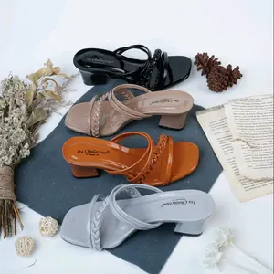 Sandal Heels Wanita Chanaa Hak 5CM Terempuk Sz 36-40 Hitam-Mocca-Tan Sandal Perempuan