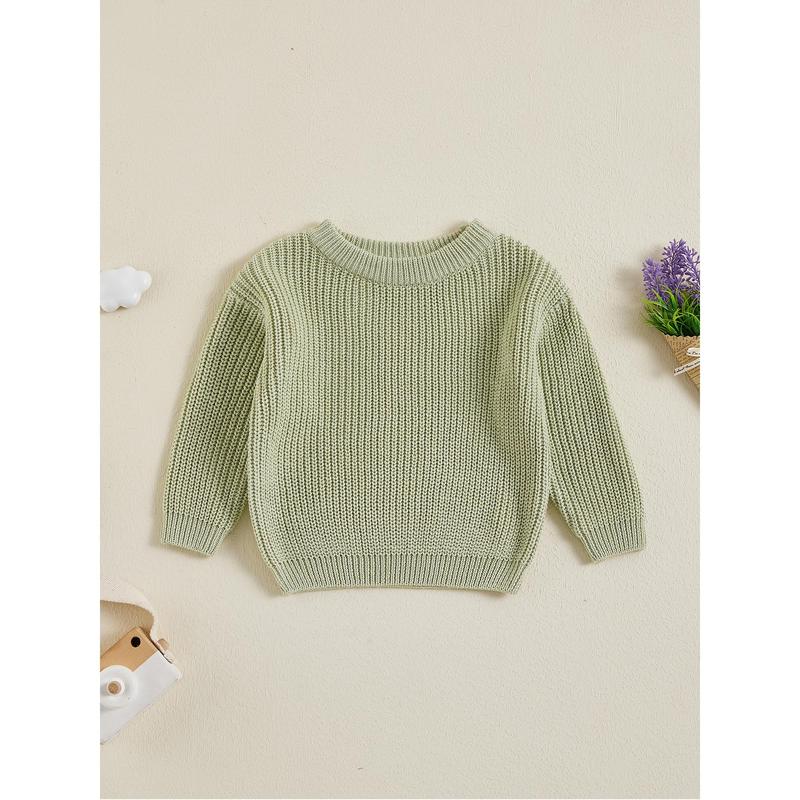Product Introduction of Little Boy Girl Knit Sweater Solid Color Crew Neck Long Sleeve Pullover Tops for Fall Winter Causal Sweater 50