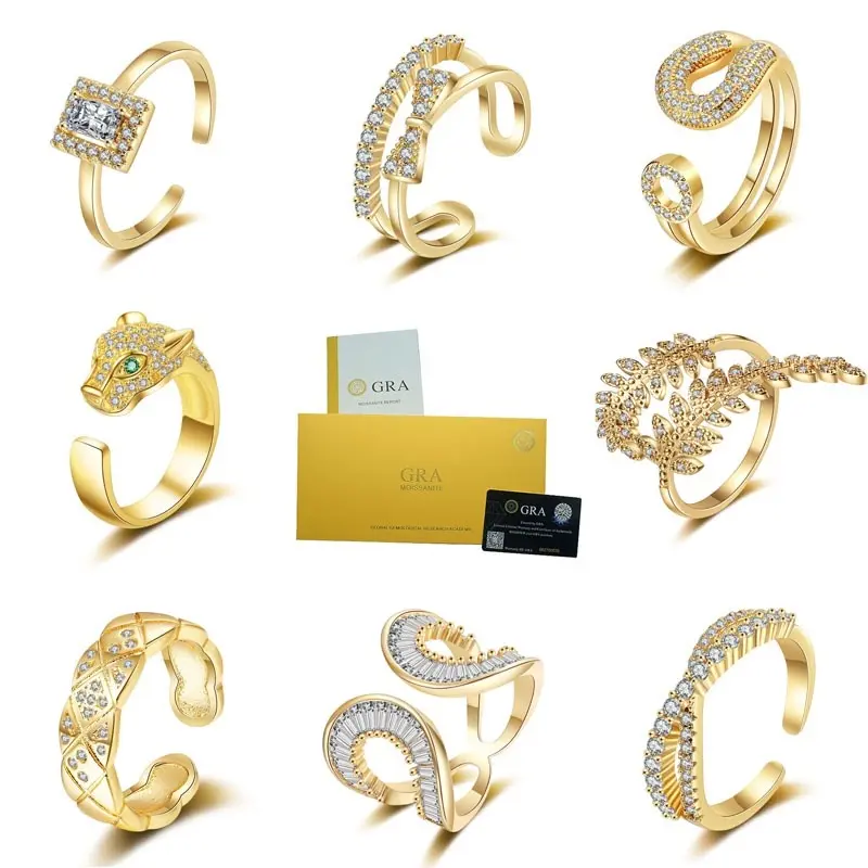[with Gra Certificate]18K Gold Rose Gold White Open Ring S925 Silver Moissanite Ring Fashion Bar Ring