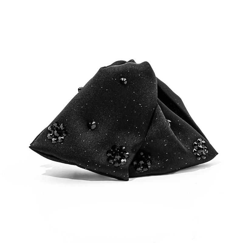 Mũ Đội Đầu Kẹp Cá Mập, Phong Cách Quý Cô Cổ Điển Màu Đen Với Hoa Và Nửa Cà Vạt, Thiết Kế Hình Tam Giác, Sáng Bóng, Hàng Mới Về Năm 2024 Nam Cài Tóc Voi Nữ Women