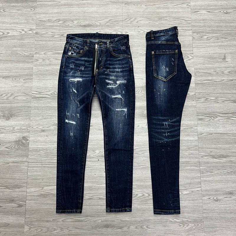 QUẦN JEAN NAM MÃ D2-49 XANH RÁCH KHOÁ LỆCH 4 CÚC , BÒ DÀI CAO CẤP , CO DÃN , PHOM ÔM CHÂN D-S-Q ,  Có Túi