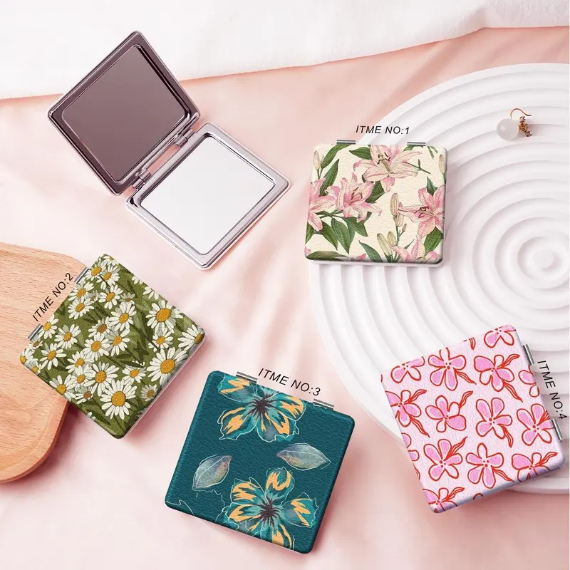 Floral Pattern Folding Makeup Mirror, 1 Count Portable Compact Mirror, Makeup Tool for Women & Girls, Cosmetic Mirror for Home and Travel 0