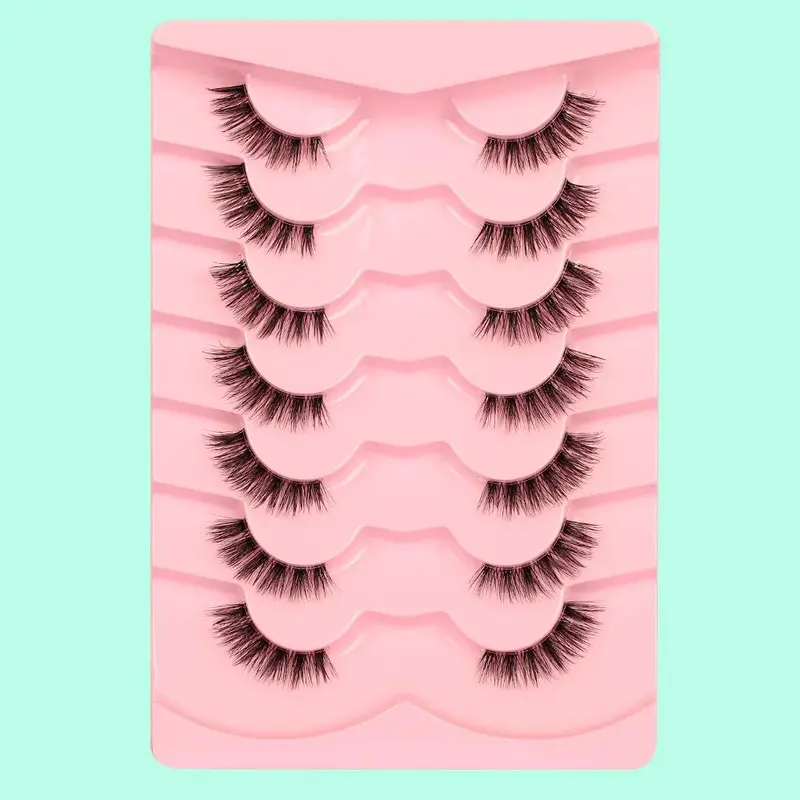 Cat Eye Style Half Cut False Eyelashes, 7 Pairs Natural Look Fluffy Wispy 3D False Eyelashes for Girls's Eyelash Extensions, Crossed & Thick Fake Lash Extension Kit, Eye Makeup Enhancement Products 0