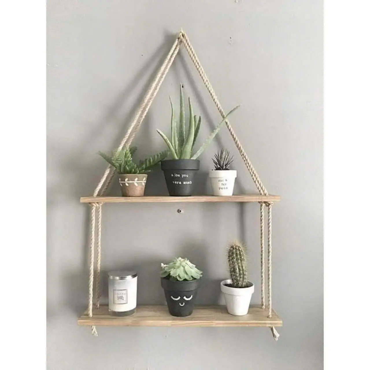 kệ gỗ treo tường bằng dây 2 TẦNG decor phòng