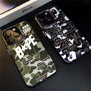 Para iPhone 16 15 Pro Max bape marca chica dibujo militar 14 XR 13 11 12 Pro Max 8 7 6 6S Plus X Xs Max Se 2020 13 12 11 caja de teléfono móvil silicona suave dibujo de marca de moda creativo