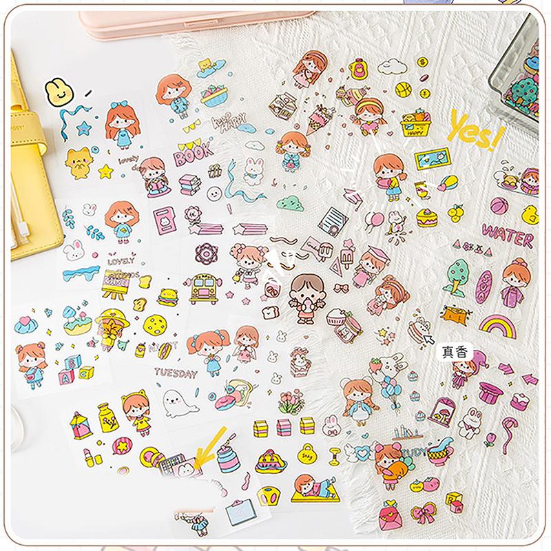 Product Introduction of 50Pcs of Non-repetitive PET Waterproof Cute Ledger Stickers Cut-free Stickers for Students and Girls Anime Stickers 14