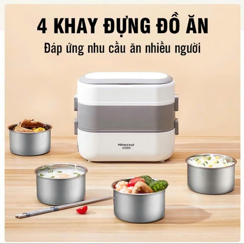   Không đũa thìa  Hộp cơm cắm điện văn phòng 2 tầng 4 bát inox giữ nhiệt hâm nóng và tự nấu chín nhỏ gọn tiện lợi 