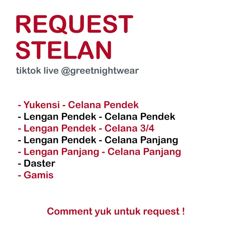 GREET NIGHT WEAR - khusus TIKTOK LIVE CHECKOUT Baju tidur Wanita 5