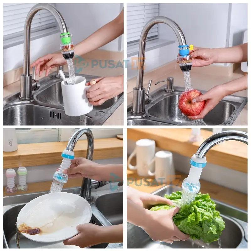 PUSAT17 SAMBUNGAN KRAN AIR SARINGAN FILTER 4 BATU 6 LAPIS / SAMBUNGAN KRAN KERAN AIR FLEXIBLE ANTI SPLASH / SAMBUNGAN KRAN AIR KIPAS KLEM / FAUCET 1