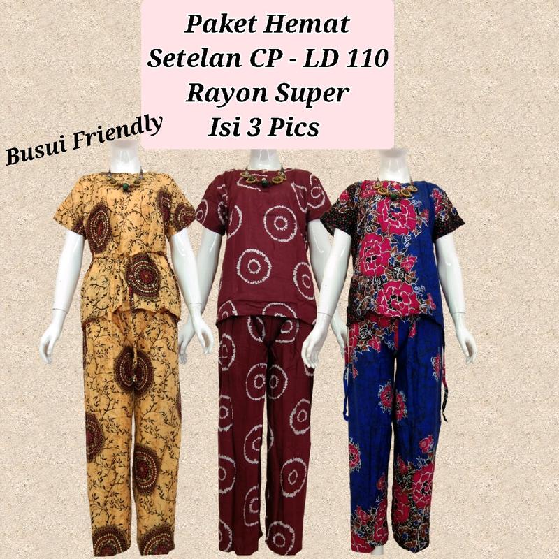Paket Hemat Setelan CP LD 110 One Set Celana Panjang Wanita Baju Tidur isi 3 Busui Katun Piyama Rayon Super 0