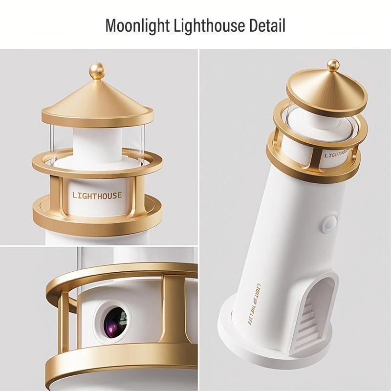 Moonlight Lighthouse Projection Light with Motion-Sensor Night Light, USB Rechargeable Lighting, Bedroom Bedside Lamp, LED Moonlight Projection Ambient Light 3