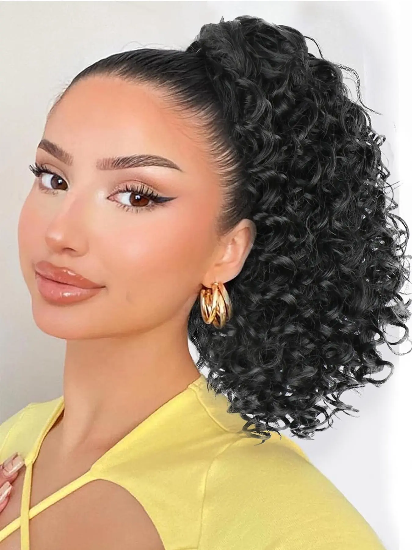 12 Inch Black Long Curly Ponytail Extension, Natural Fluffy Drawstring Ponytail Hair Extensions for Women, Synthetic Hairpiece for Daily Use