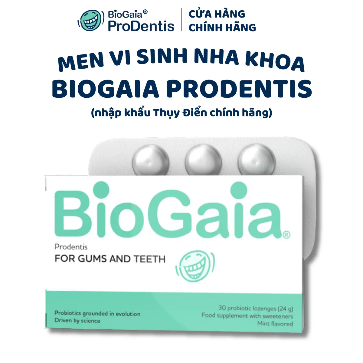 BioGaia ProDentis - Viên ngậm men vi sinh 2 trong 1 chăm sóc răng miệng và tiêu hóa - Nhập khẩu Thụy Điển