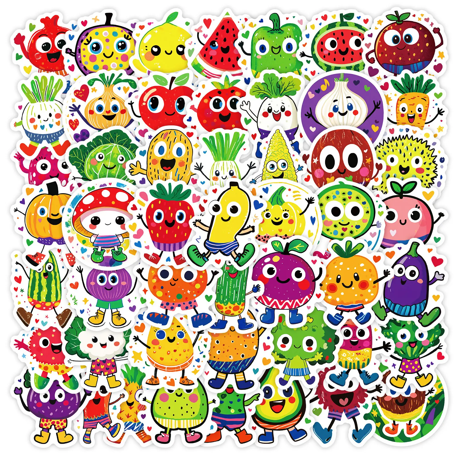 50 cartoon characters, fruits and vegetables series graffiti stickers, cute and interesting laptop computer decoration stickers