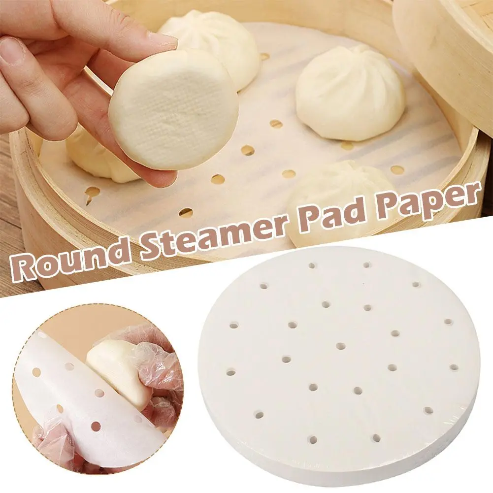50sheet Steam Paper Liners Round Dim Sum Non Stick Air Fryer Paper Steam Cloth Steaming Baking Sheet Kitchen Restaurant Supplies