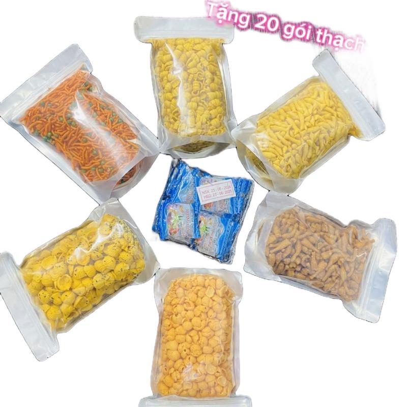 Combo 6 món Tặng 20 gói thạch dừa Trọng lượng riêng sản phẩm:2,5 kg.Được đóng trong túi zip bạc gồm: Tăm đậu Hà Lan Đùi gà phô mai bơ tỏi,ốc vặn sò vừng xương chó bim bim snack cá. Snack Ăn Vặt