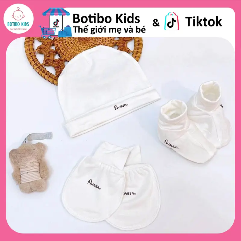 Set Mũ Và Bao Tay Chân Avaler Cho Bé Sơ Sinh Vải Sợi Tre Mềm Mại Nhiều Màu Cao Cấp BOTIBO KIDS 0
