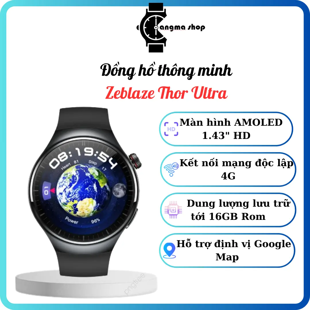 Đồng hồ thông minh Zeblaze Thor Ultra - Màn hình Amoled - Kết nối 4G LTE - Theo dõi nhịp tim 24/7 Smartwatch Bluetooth - Sim