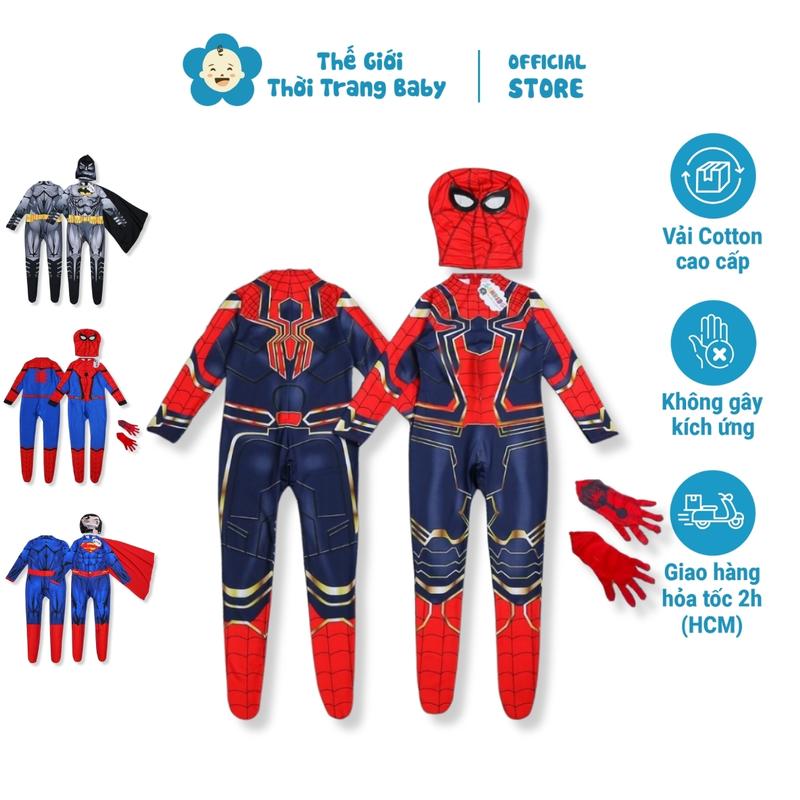[ BST ] Bộ đồ siêu nhân cho bé trai dài kín người, trang phục hoá trang spiderman Halloween tặng kèm nón và găng tay SNBL