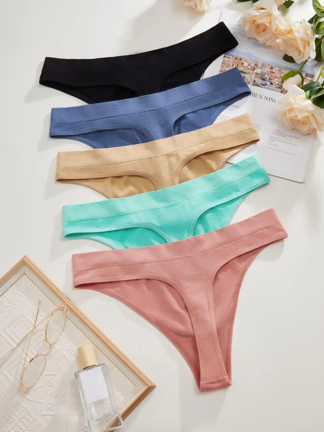 【Plus Size】 Solid Color Thong Set, Casual Comfy Breathable Fit Panty Set for Daily Wear, Women's Underwear for All Seasons