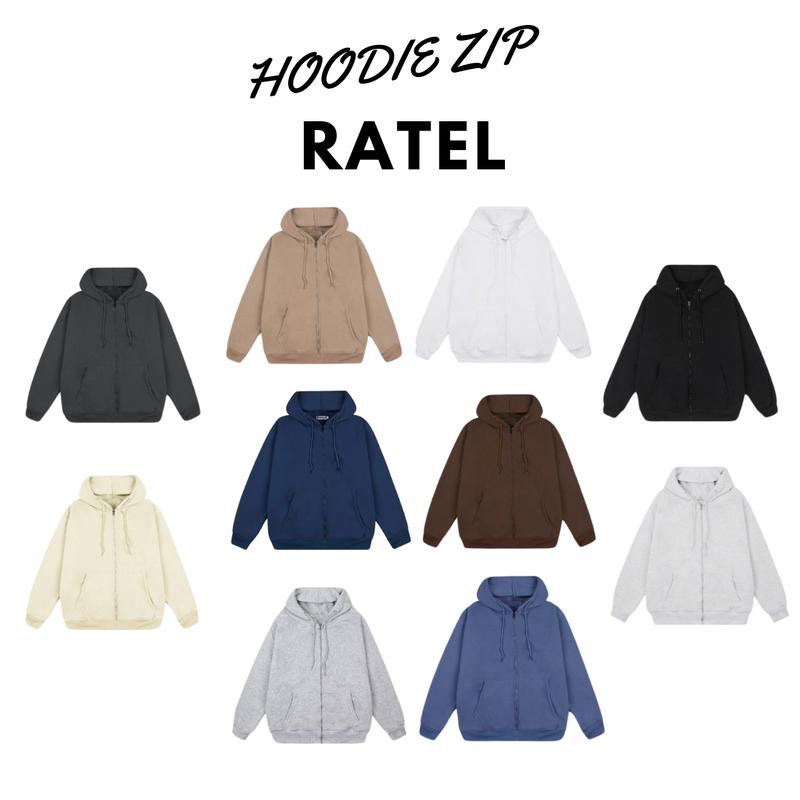 Ratel Áo Khoác Hoodie Zip Nỉ Bông Unisex Form Rộng Size S-XL Chất Liệu Cotton Mềm Mịn Hút Mồ Hôi Siêu Mát Cho Nam Nữ