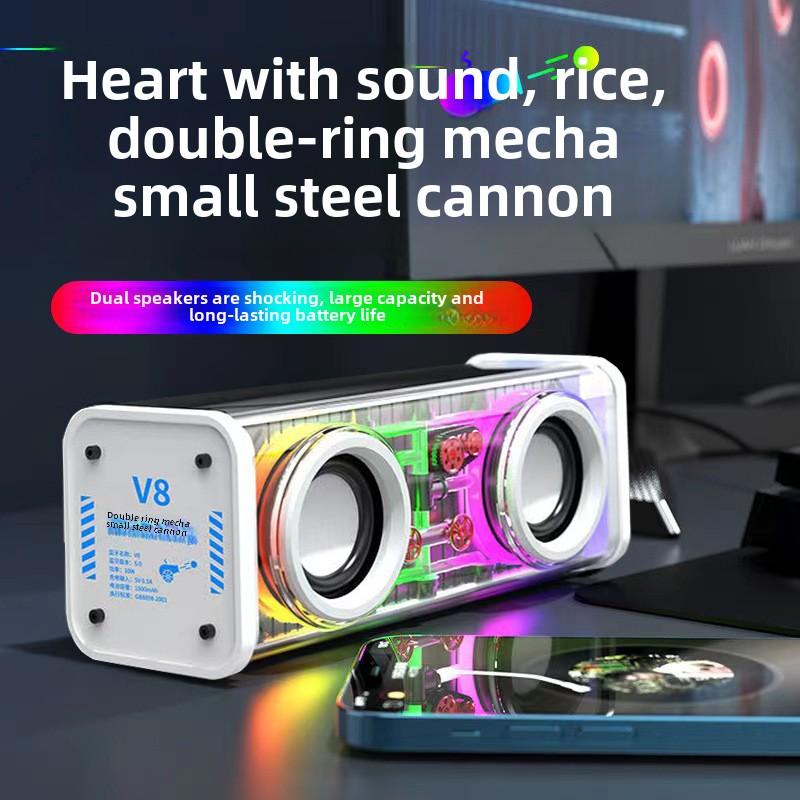Loa Bluetooth Áo Giáp Trong Suốt V8, Kèn Nhỏ Loa Siêu Trầm Nặng, Sử Dụng Trong Nhà Và Ngoài Trời, Cầm Tay, Có Ánh Sáng Xung Quanh, Hệ Thống Âm Thanh Để Bàn, Y026 1