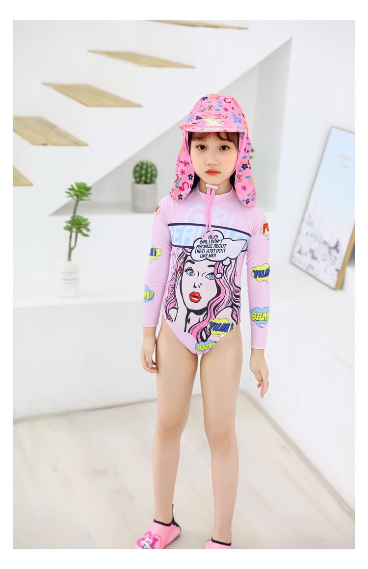 Product Introduction of Children's sunscreen swimsuit Girls' one-piece quick-drying wetsuit long-sleeved trousers surfing medium and large children's beach swimsuit 7