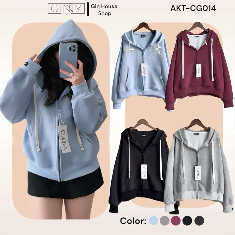 Áo Khoác Thun Nữ Hoodie Zip Form Boxy Cotton Lạnh Chống Nắng Lenci CG014 Thời Trang Thích Hợp Đi Làm Đi Chơi Đi Du Lịch Top Jacket Women