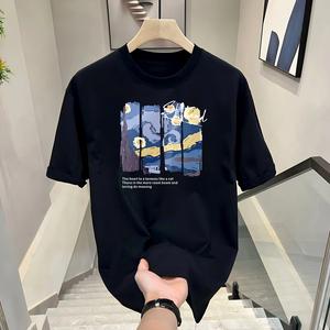 ผ้าฝ้ายคอกลมแขนสั้นเสื ้อยืดผู้ชายเทรนด์ภาษาอ ังกฤษพิมพ์ฤดูร้อนด้านบ หลวมพร้อมเสื้อยืดขนาด