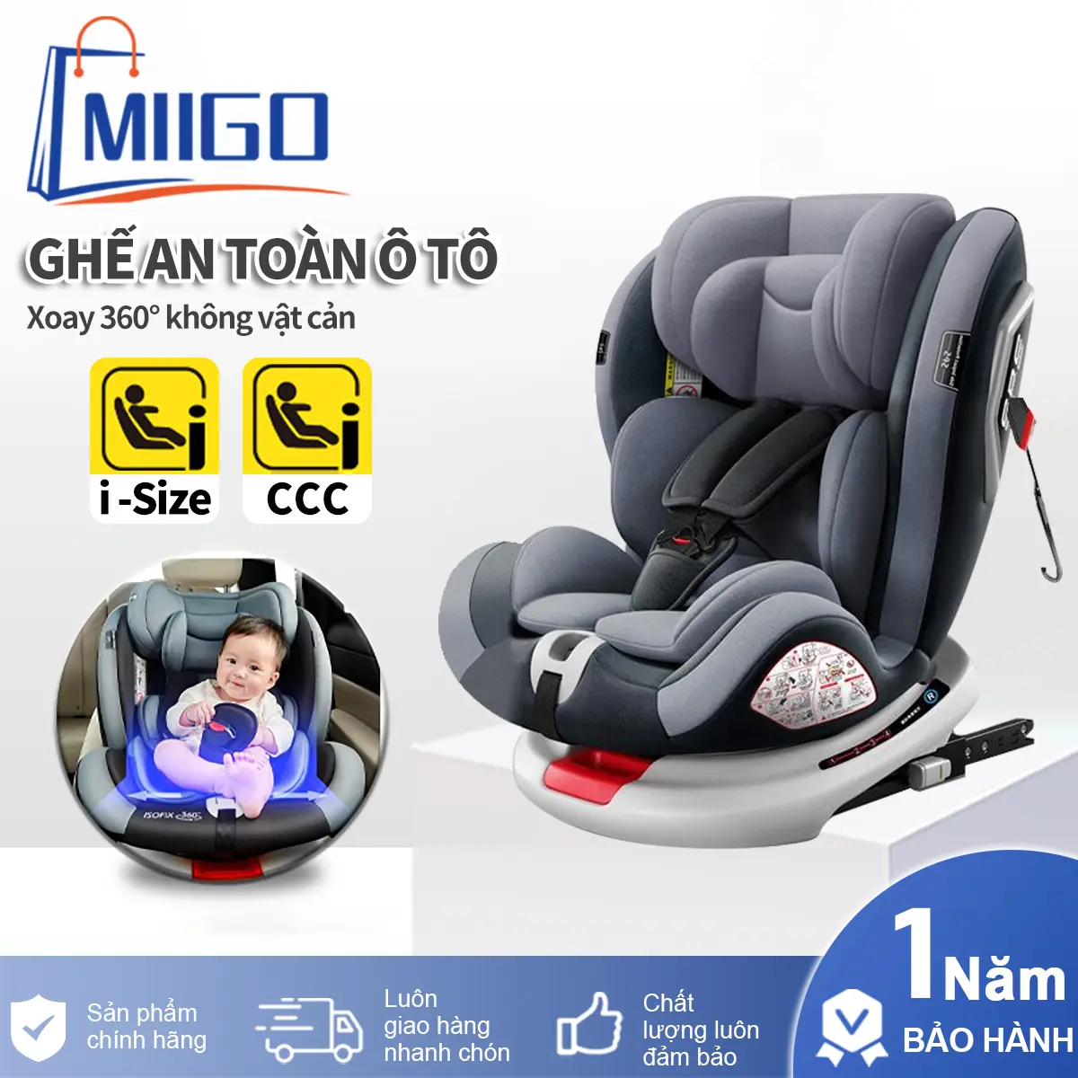 Ghế ngồi ô tô cho bé An toàn, tiện lợi cùng bé đồng hành trên mọi nẻo đường Đai An Toàn Tích Hợp cho bé xoay 360 độ