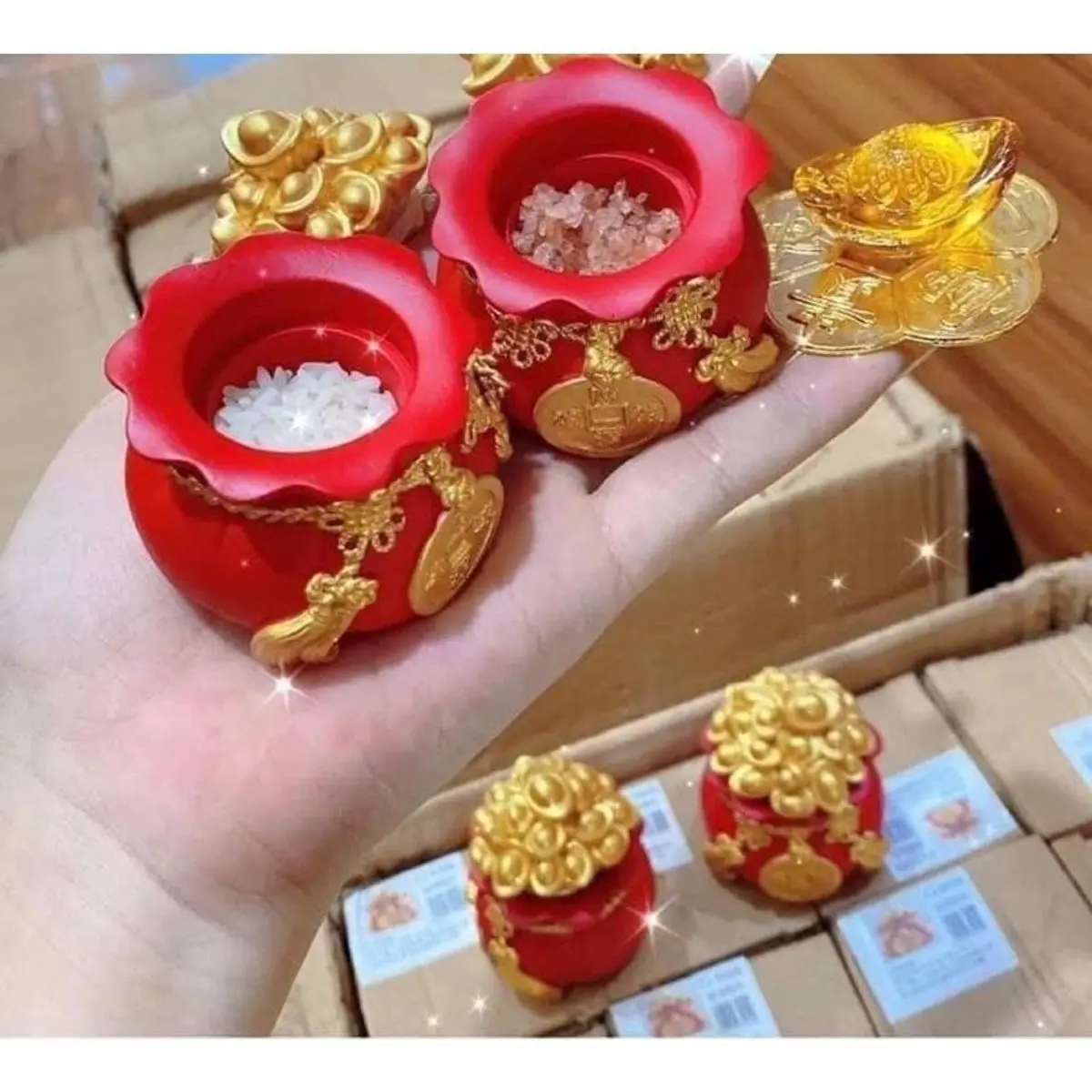 Hũ đựnġ Muối , đựnġ Gạo Tài Lộc Đầu Năm Mới, Túi Thần Tài May Mắn Trang Trí Ban Thờ, kícḣ thước: 5.5*6*5.5cm Decor Trang Trí Nhà Decor Phòng Đồng