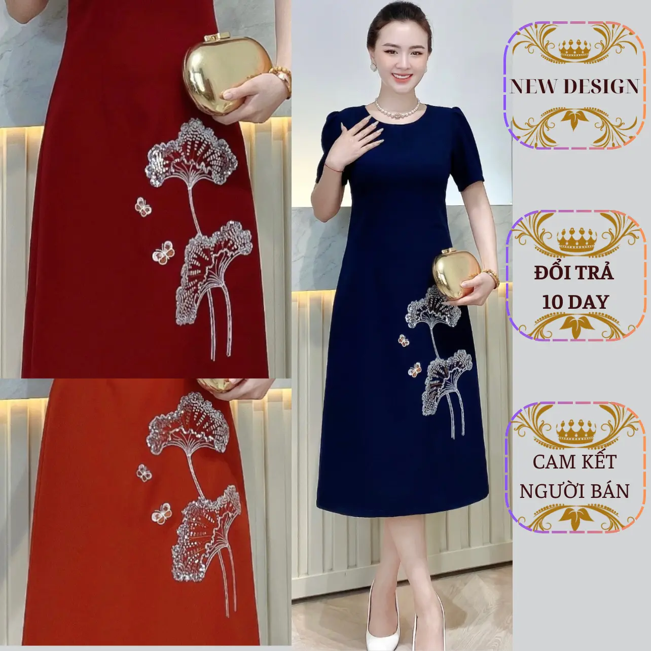 ĐẦM THÊU LA SEN- PHA LÊ KIM SA- Dress Nữ Women  A32