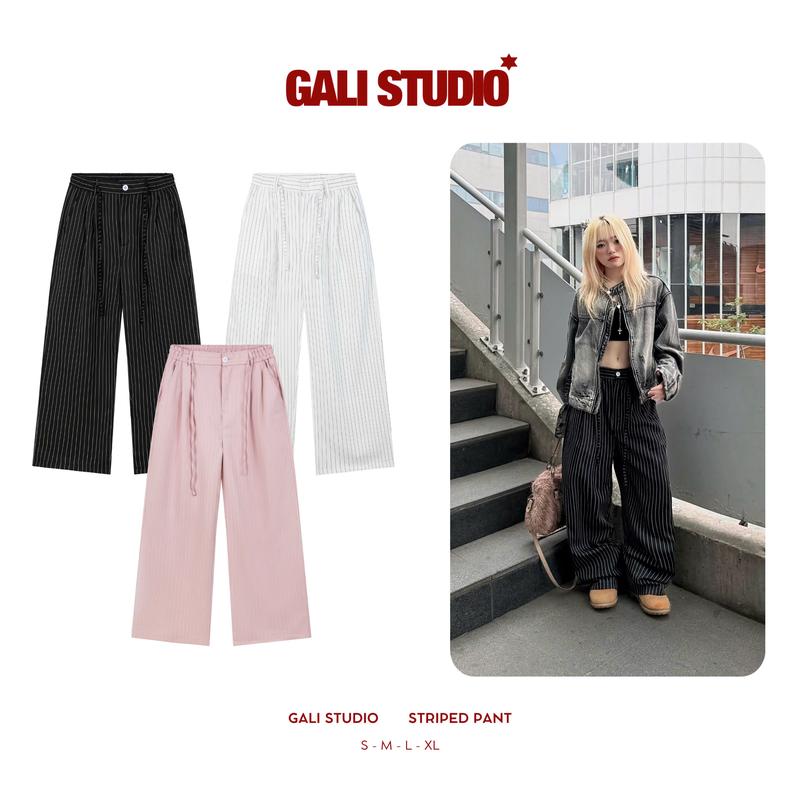 Quần ống suông nam nữ kẻ sọc Gali studio chất Tuytsi, vải đẹp, không nhăn, mềm thoáng mát,lưng chun có dây rút, phong cách streetwear, thời trang nam nữ unisex Menswear  Pants