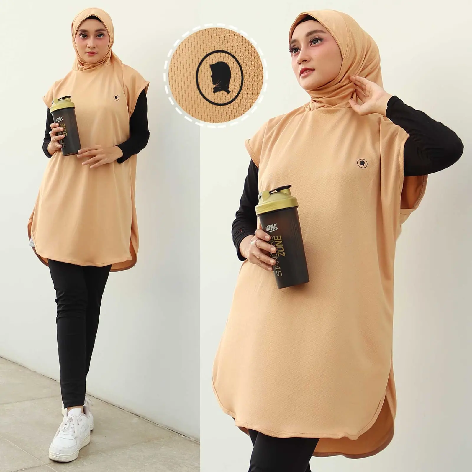 Long Vest Rompi Panjang Muslim Polos Sport Olahraga Wanita Untuk Padel Bersepeda Lari Senam 9-0260