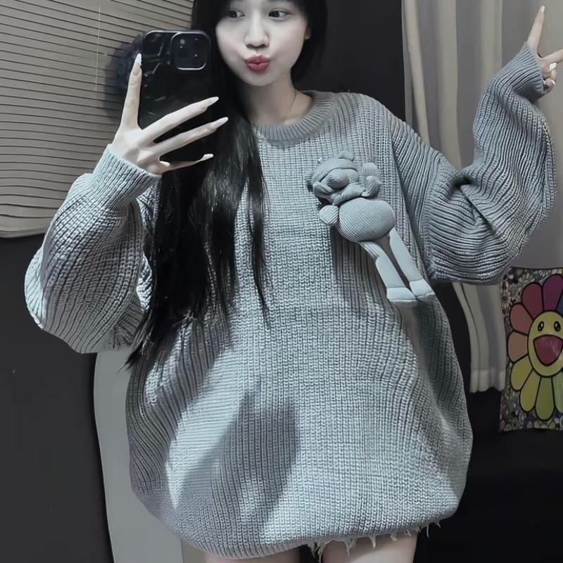 Áo len kèm gấu dáng rộng to chất len dày nam nữ 40-70kg Women aolen Top Kem