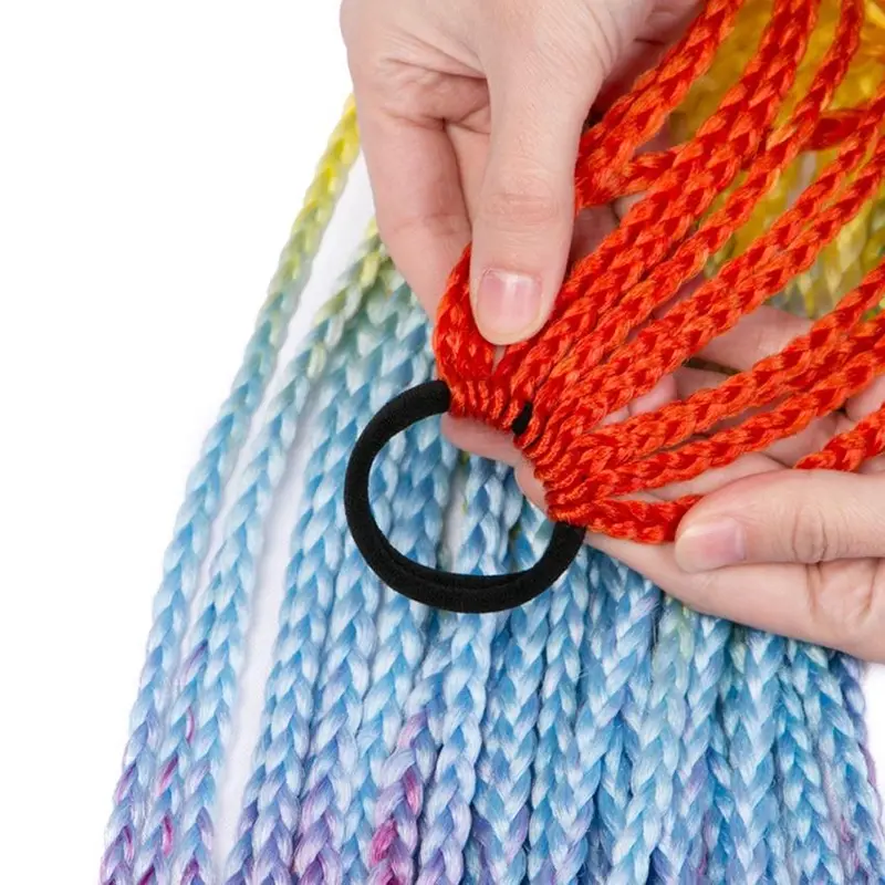 Wig Kepang Warna Gradasi Dengan Kepang Panjang Wig Kepang Wanita Tiruan Gaya Strap-On, Aksesori Rambut 60 CM Pertunjukan Panggung Cocok Untuk Dewasa Dan Anak-Anak 7