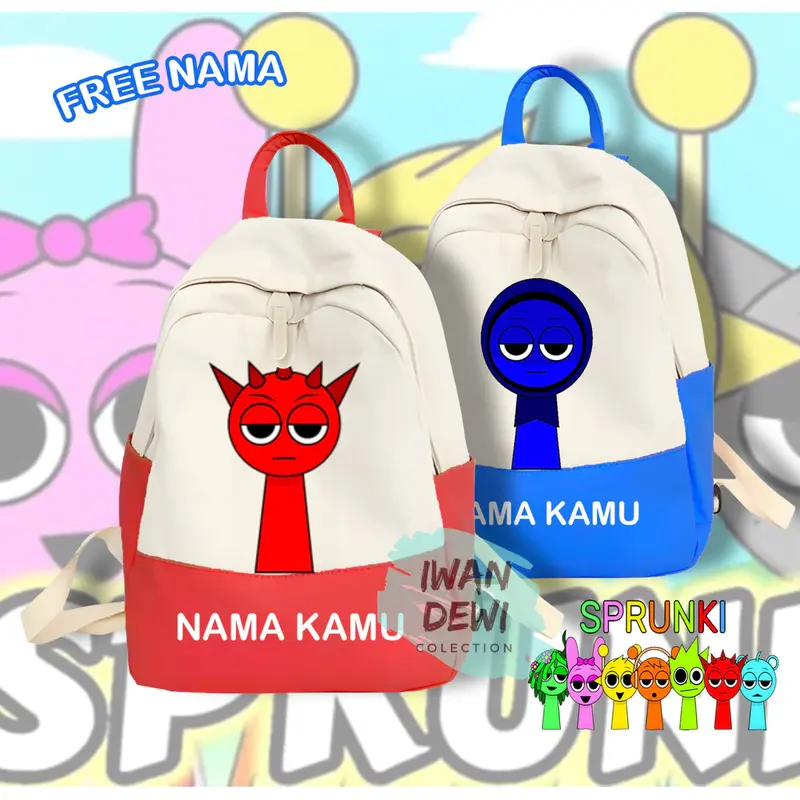 Tas Anak Sprunki Incredibox Karakter - Ransel Sekolah Custom Nama, Kuat & Tahan Air 0