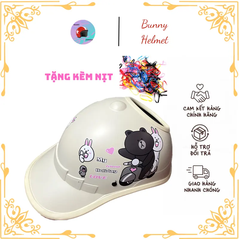 MŨ BẢO HIỂM khoét lỗ đỉnh TẶNG KÈM NỊT BUỘC TÓC thời trang,thích hợp tóc đuôi gà ,búi cao cho nữ Helmet 4
