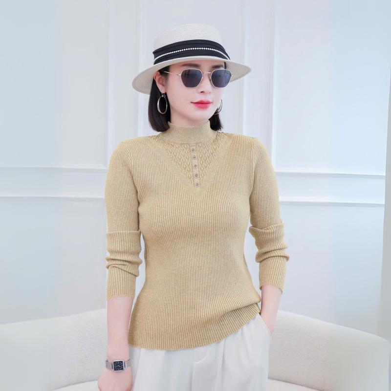 Áo len trung niên nữ quà tặng mẹ LYBEE TV014 cổ tròn cao, tay lửng, mềm mại, co giãn Women